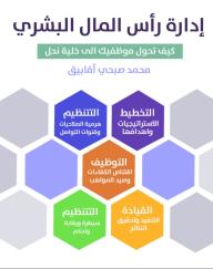 غلاف كتاب إدارة رأس المال البشري لمحمد صبحي آق بيق، يظهر خلفية بيضاء وهيكل سداسي الأضلاع ملون يمثل مفاهيم التخطيط والتنظيم والتوظيف والقيادة ضمن إدارة الموارد البشرية.